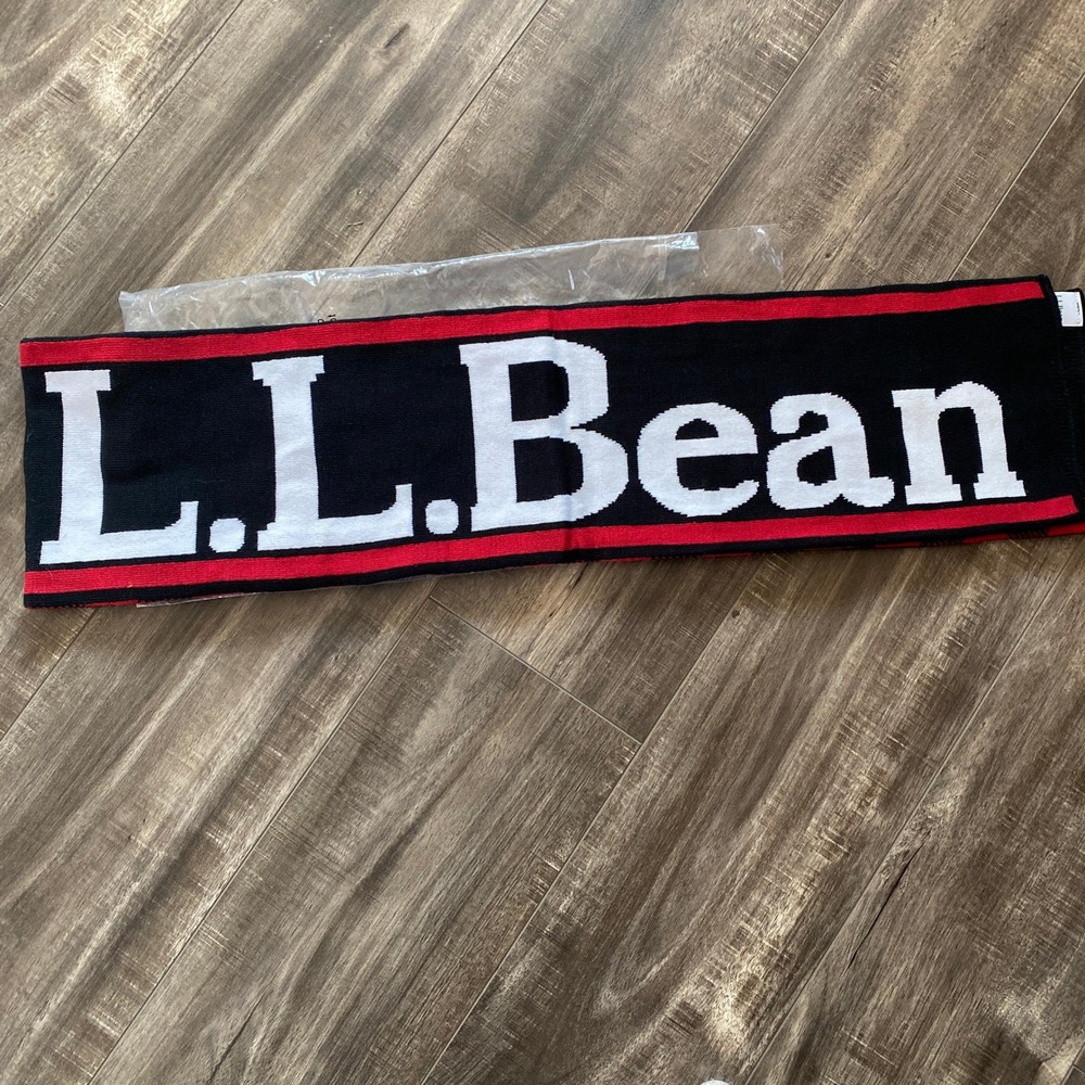 LL Bean Women's Reversible Scarf OSFA Black Red White Spell-Out Logo NWOT